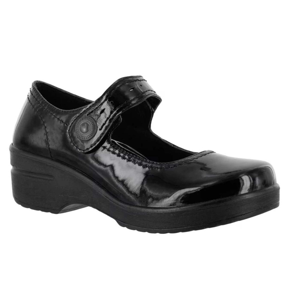 Easy Works Womens Letsee Black Patent Mary Jane Clogs Slip Resistant 8.5 Wide